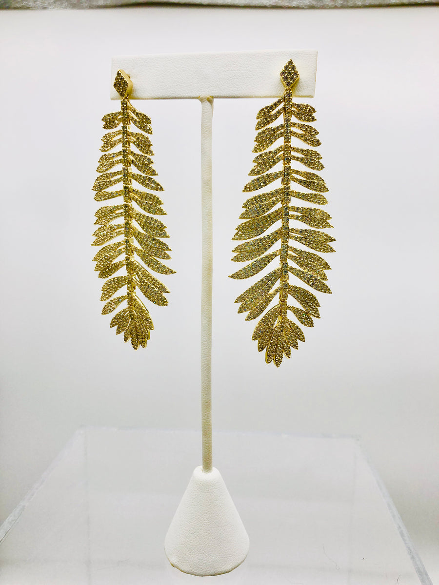 PAVE GOLD FEATHER EARRING