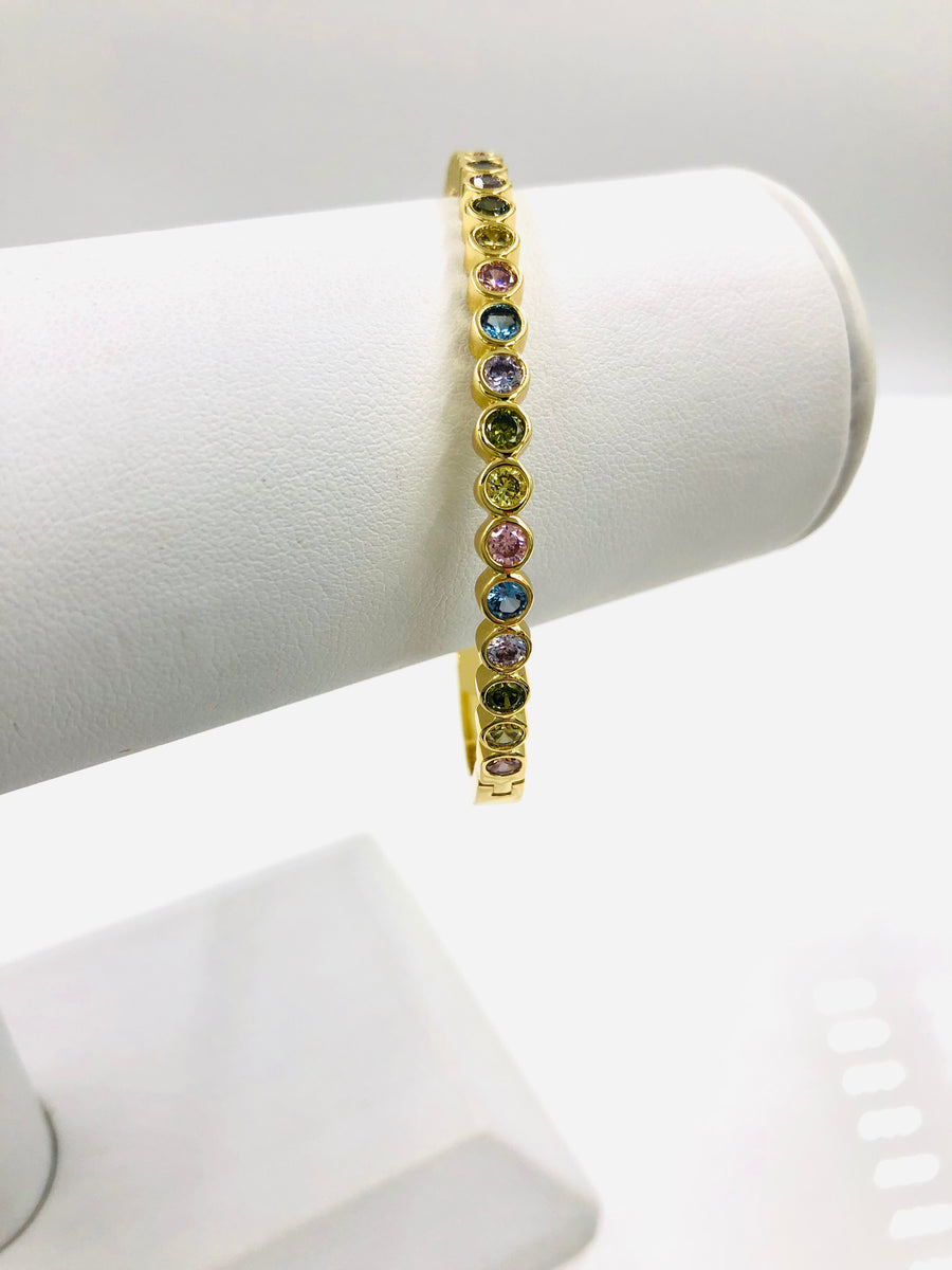 BANGLE WITH SOFT COLORED, BEZLED STONES IN GOLD