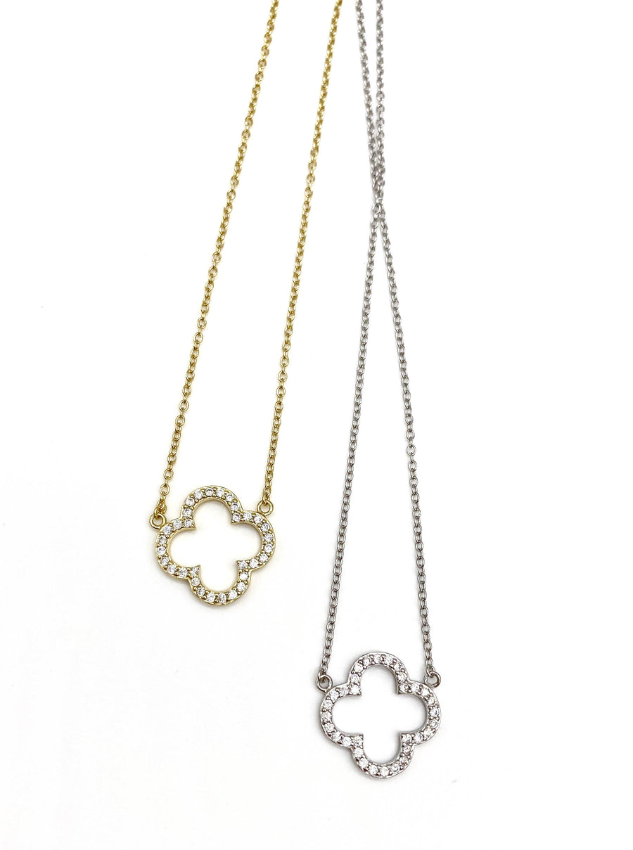 Pave Open Flower Necklace - 16