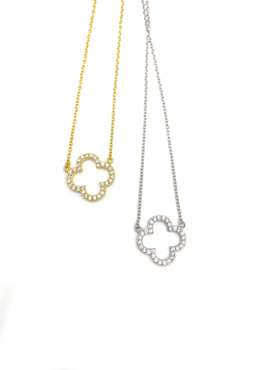 Pave Open Flower Necklace - 16