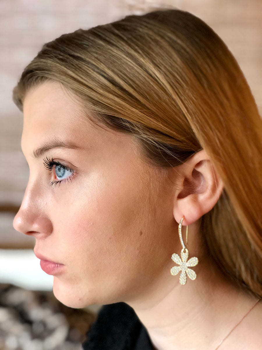 Hanging Flower Pave Earrings